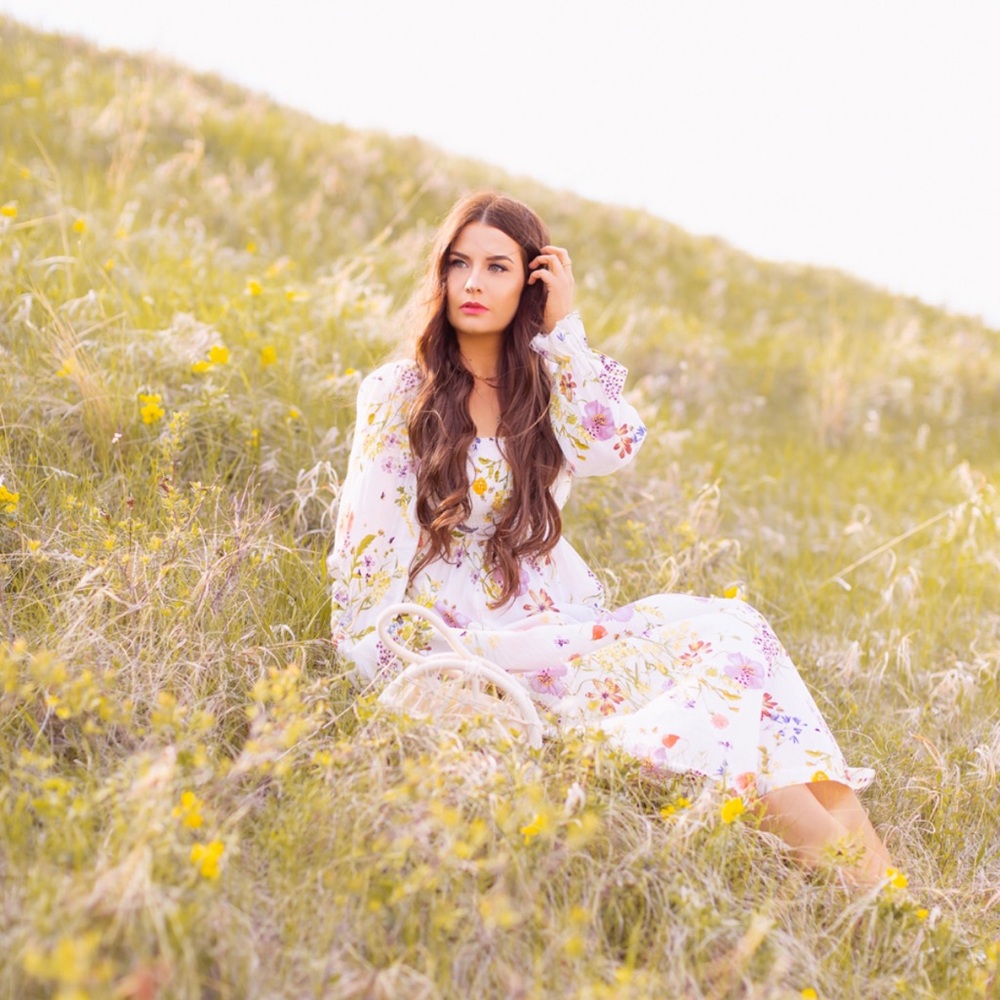 H&M White Floral Maxi Dress with Pink & Yellow Blooms